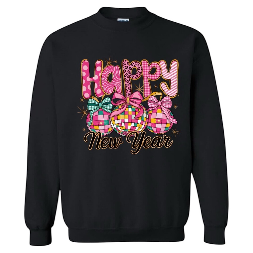 Happy New Year Pink Disco Sweatshirt White S M L XL New Checkers Polka dots - Picture 8 of 15